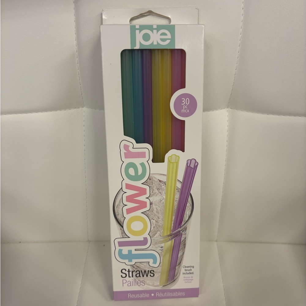 Joie Flower Reusable Straws with Cleaning Brush